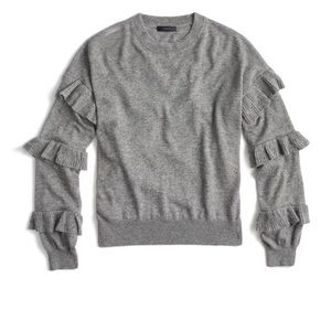 J. Crew Grey Wool Ruffle Sleeve Sweater